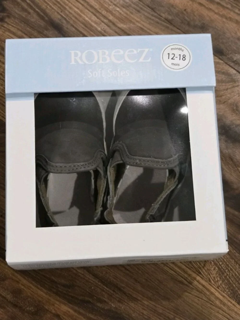 Robeez Liam Basic Soft Soles Grey Leather Baby Infant Shoes Sz 12-18M NIB